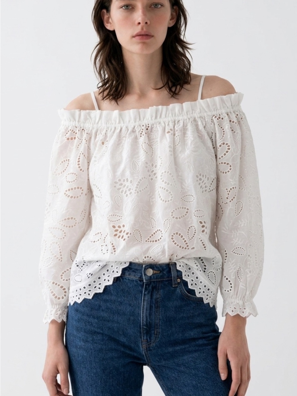 SALONI White Broderie Anglaise Off-Shoulder Blouse